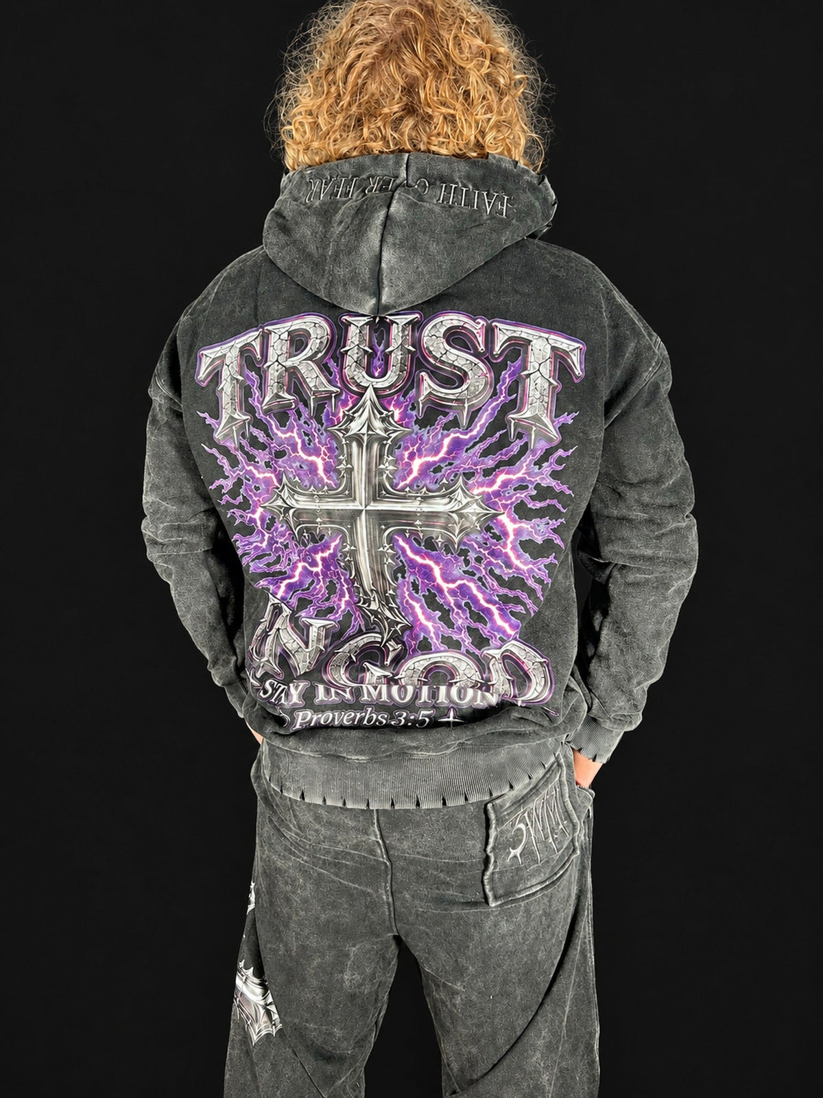 Charcoal — sweatsuit on model, back