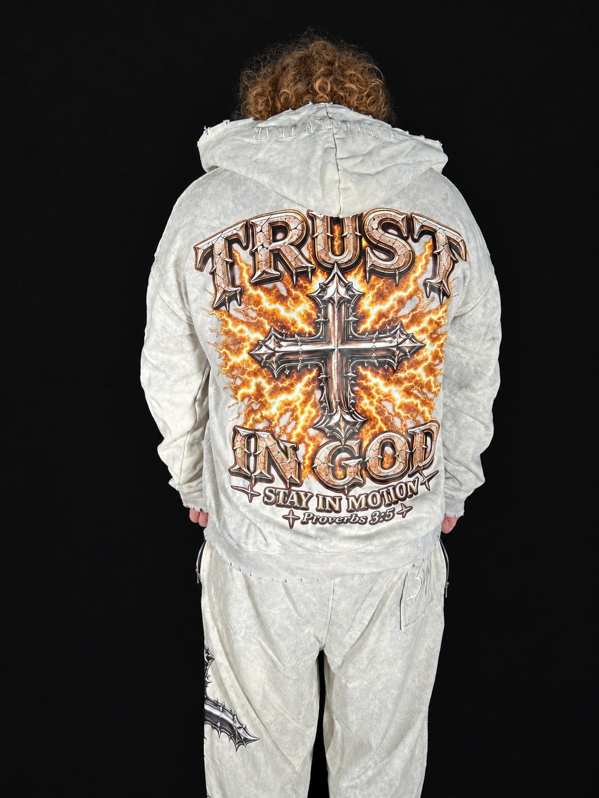 Cream — sweatsuit on model, back