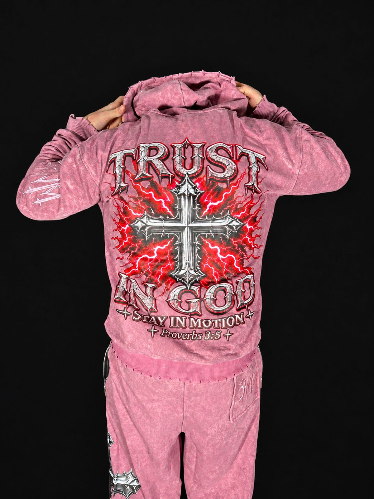 Pink — sweatsuit on model, back