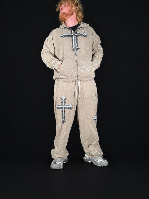Stone — sweatsuit on model, front